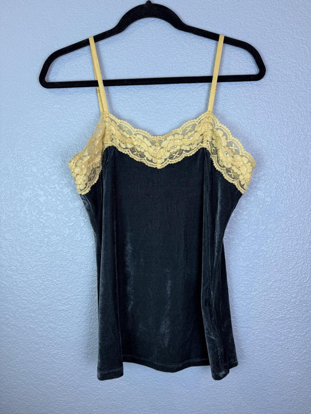 Aratta Silent Journey Camisole Womens XS Teal Blue Velvet Lace Trim Buttons Boho